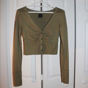 UO Out From Under cropped green button up cardigan